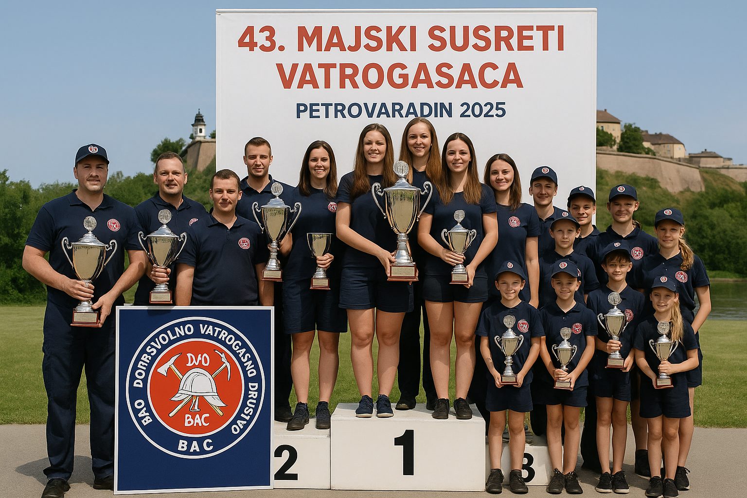 Ekipe DVD Bač na postolju sa osvojenim peharima na Majskim susretima