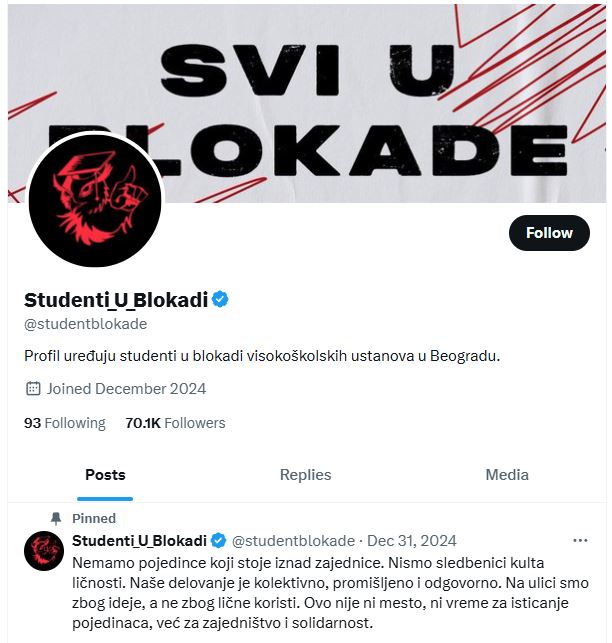 studenti u blokadi, društvena mreža "X" - prtsc